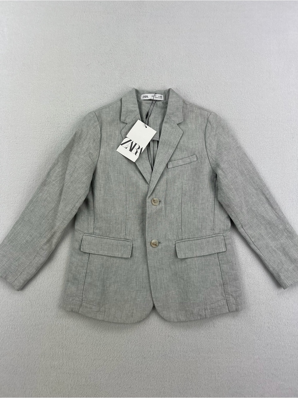 NWT Zara Kids Light Gray Linen Cotton Blend Blazer Jacket 2 Button Size 7